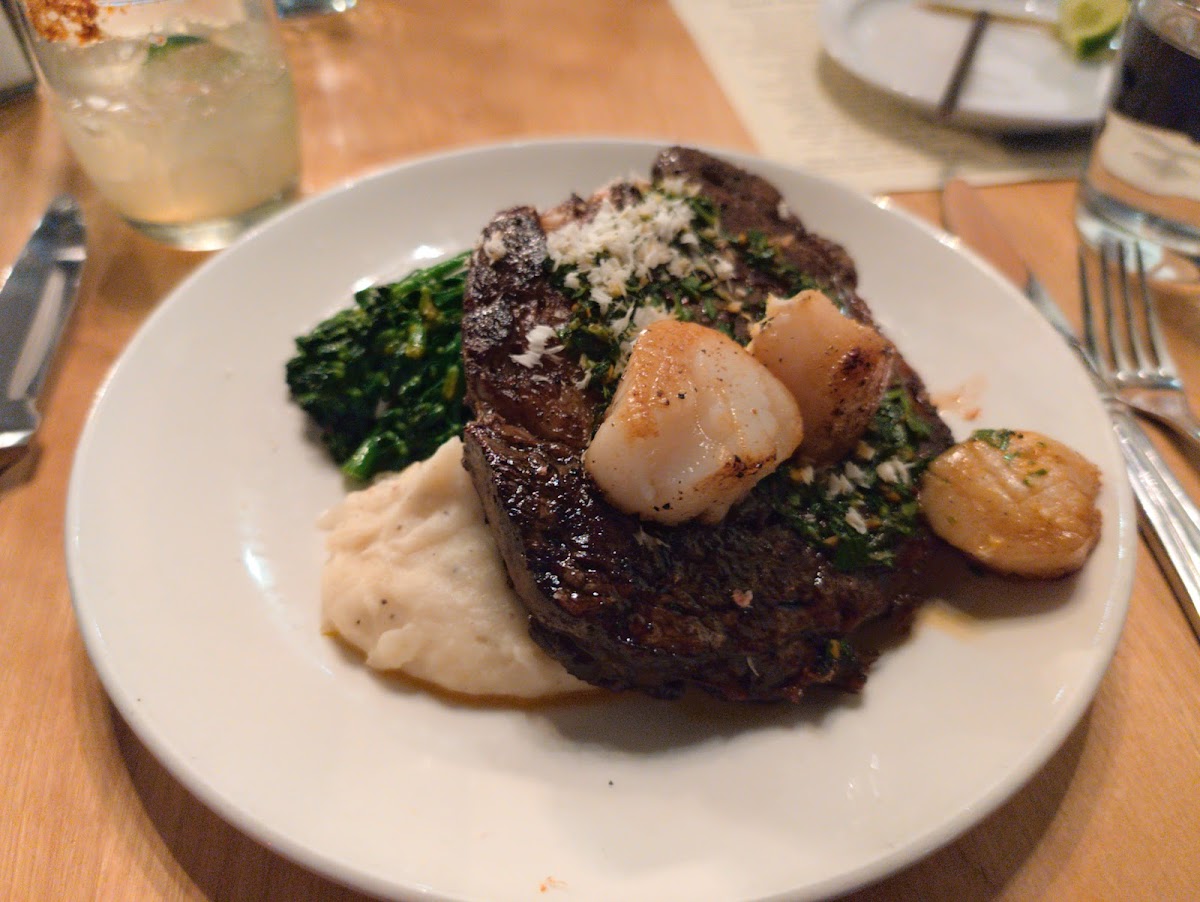 Seared steak & seafood